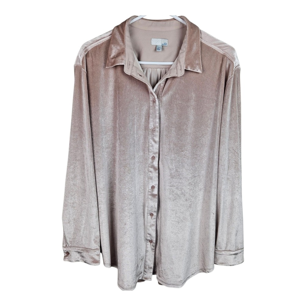 14th & Union XL Pink Velvet Long Sleeve Button Down‎ Shirt Top Blouse Women's